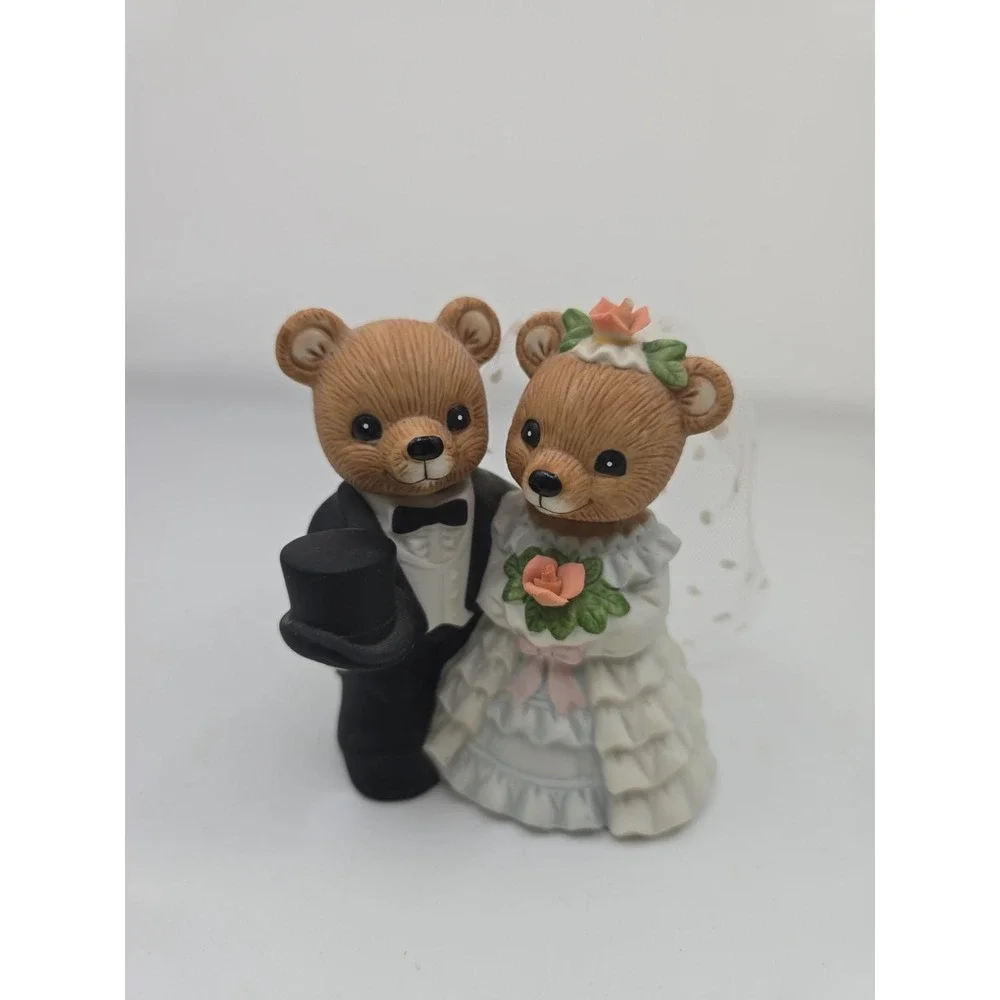 Vintage HomeCo Teddy Bear Bride Groom Wedding Cake Topper Figurine 1970s
